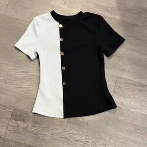 SHEIN Black and White Contrast Button Tee